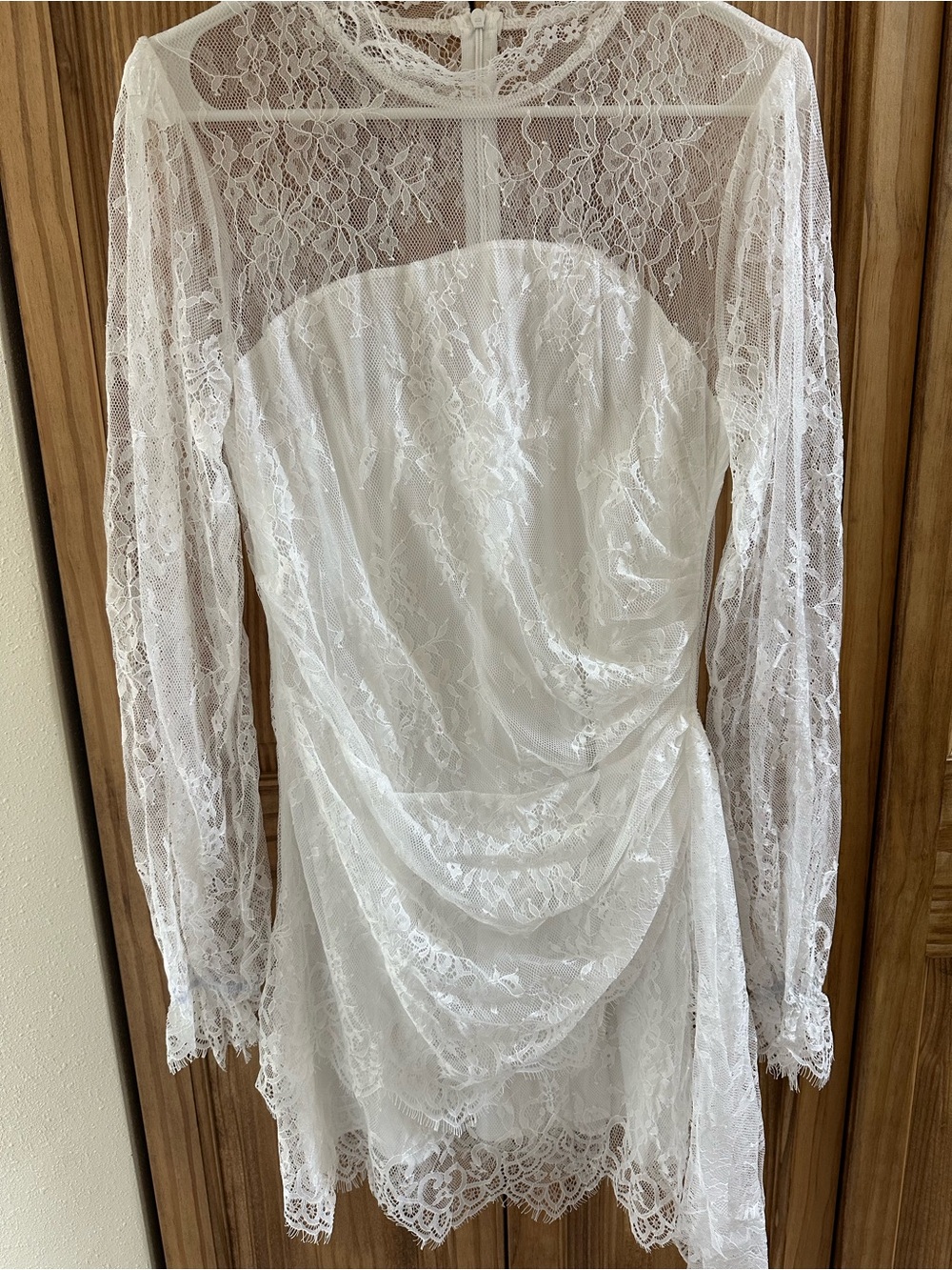 White Lace Long-Sleeve Mini Dress